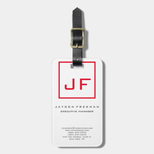 Red White Monogram Modern minimalist Bagagelabel