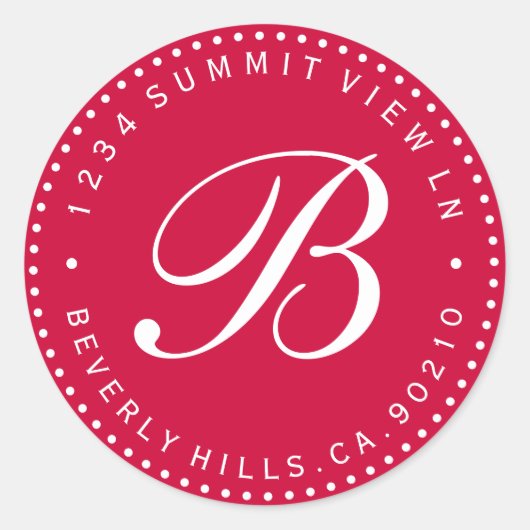 Red & White Monogram Round Return Address Label (Voorkant)