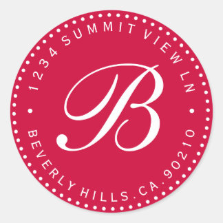 Red & White Monogram Round Return Address Label