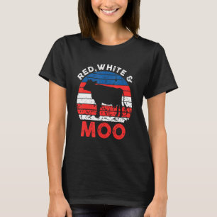 Red White Moo Cute American Koe Farmer 4 juli T-shirt