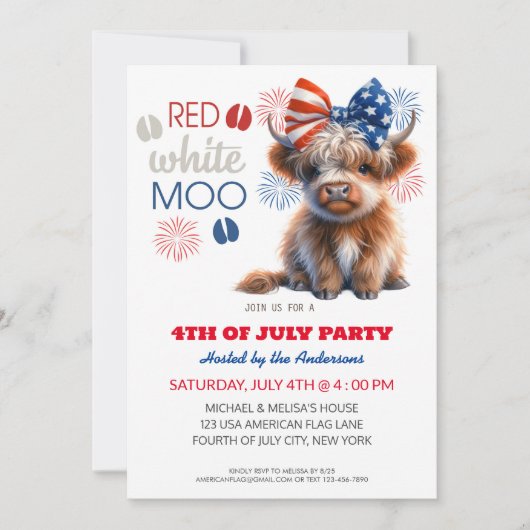 Red White Moo Patriottische Hoogland koe 4 juli Kaart (Voorkant)