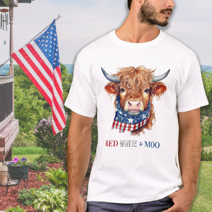 Red White Moo Patriottische Hoogland Koe 4 juli T-shirt