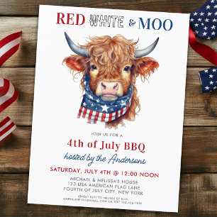 Red White Moo Patriottische Hoogland Koe 4 juli Uitnodiging Briefkaart