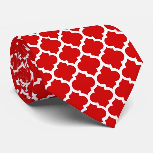 Red White Moroccan Quatrefoil Pattern #5 Stropdas (Opgerold)
