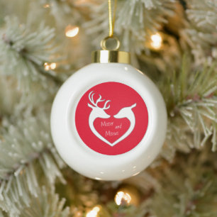 Red & White Mr & Mrs Deer Couple Keramische Bal Ornament