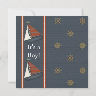 Red White Navy Blue Sailboat Baby shower Kaart