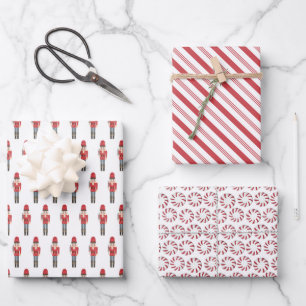 Red White Nutcracker en Candy Cane Kerstmis Inpakpapier Vel