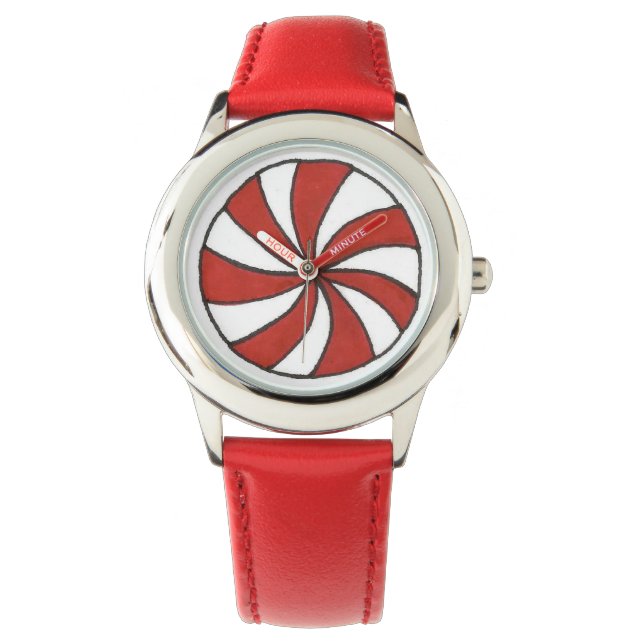 Red White Peppermint Snoep kerstmis Horloge (Voorkant)