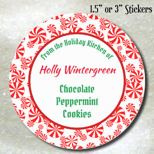 Red White Peppermint Snoep Patroon bewerkbaar Ronde Sticker