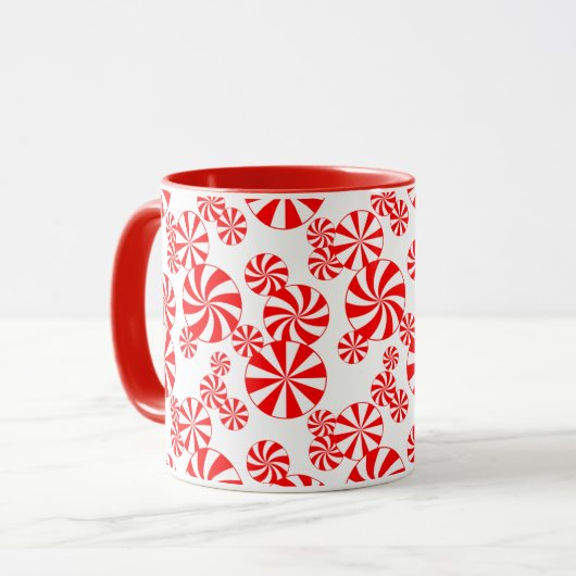 Red White Peppermint Snoep Pattern Mok (Voorkant links)