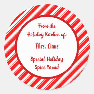 Red White Peppermint Striped Custom Baking Sticker