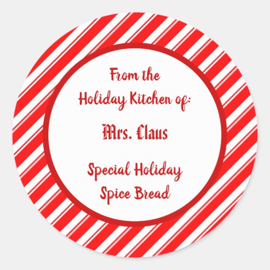 Red White Peppermint Striped Custom Baking Sticker (Voorkant)