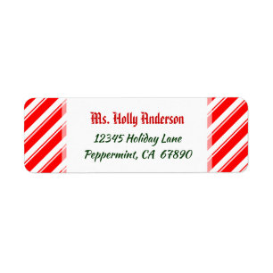 Red White Peppermint Stripes Aangepast retouradres Etiket