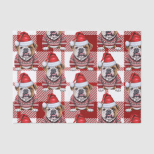 Red White Plaid Bulldog Kerstvakantie Tissuepapier