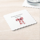 Red White Plaid Stripes Bow Birthday Kartonnen Onderzetters (Gebogen)