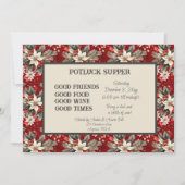 Red White Poinsettia Christmas POT LUCK Supper Kaart (Voorkant)