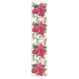 Red & White Poinsettia Holiday Table Runner Korte Tafelloper