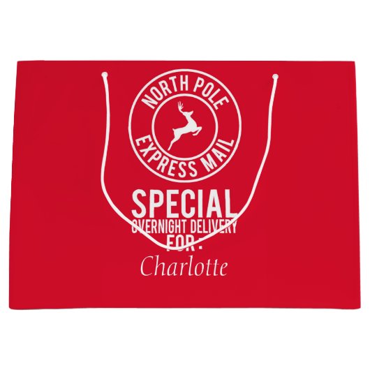 Red & White Pôle Nord Express Nom du courrier Sac  (Devant)