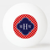 Red White Polka Dot Navy Quatrefoil 3 Monogram Pingpongballen (Achterkant)