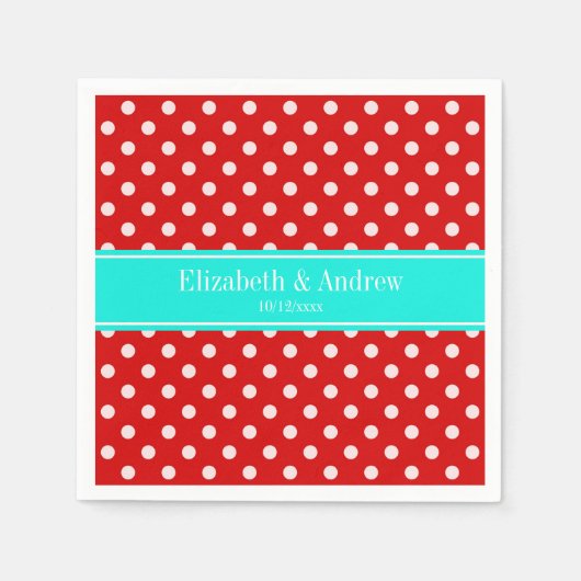 Red White Polka Dots Bright Aqua Name Monogram Servetten (Voorkant)