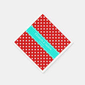 Red White Polka Dots Bright Aqua Name Monogram Servetten (Hoek)