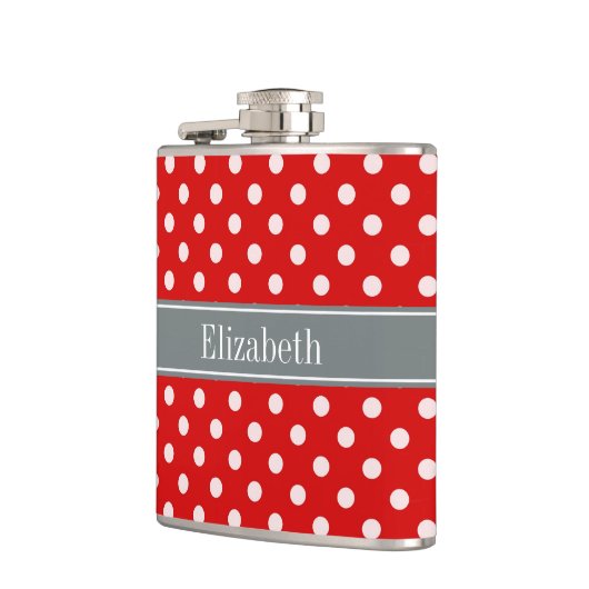 Red White Polka Dots Charcoal Ribbon Monogram Heupfles (Links)