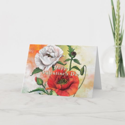 Red White Poppies Carte Saint Valentin (Devant)