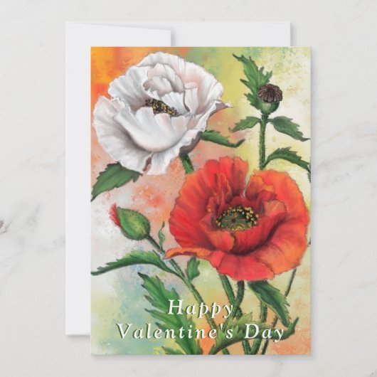 Red White Poppies Carte Saint Valentin (Devant)