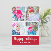 Red White Prettige feestdagen 4 Foto Kaart (Staand voorkant)