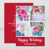 Red White Prettige feestdagen 4 Foto Kaart (Voorkant / Achterkant)