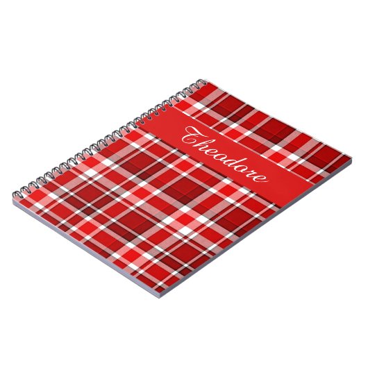 Red White Pset Tartan | Jouw namen toevoegen Notitieboek (Linkerzijde)