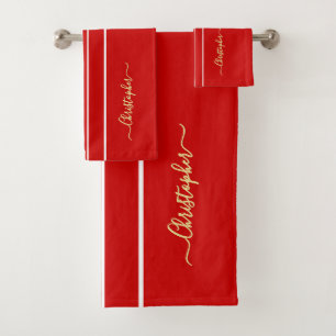 Red White Racing Stripes Faux Gold Monogrammed