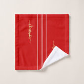 Red White Racing Stripes Faux Gold Monogrammed (Gant de toilette)