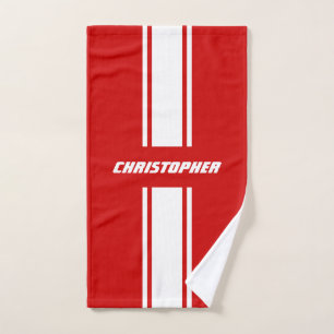 Red White Racing Stripes Monogram Mens Enfants Gar