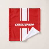 Red White Racing Stripes Monogram Mens Enfants Gar (Gant de toilette)