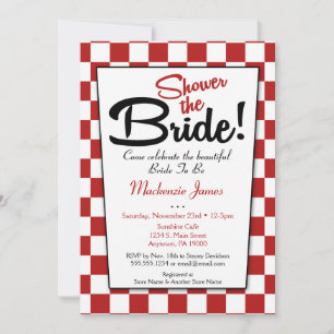 Red White Retro 50s Diner Bridal Shower Invitation Kaart