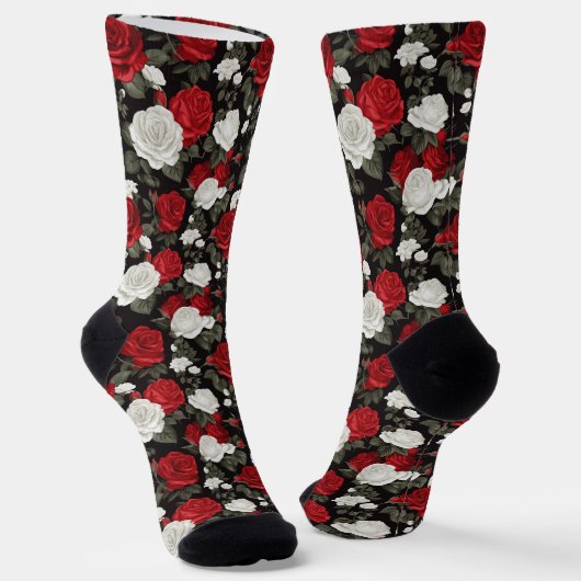 Red White roses flowers pattern Sokken (Gebogen)