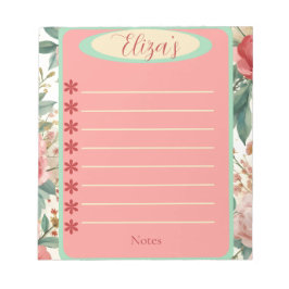 Red & White Roses Spring Floral Vintage Notepad Notitieblok
