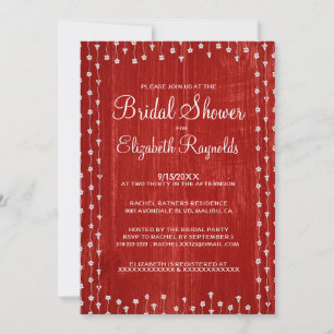 Red White Rustic Country Bridal Shower Invitations Kaart