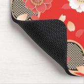 Red & White Sakura Japans Kimono Muismat (Hoek)