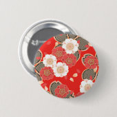 Red & White Sakura Japans Kimono Ronde Button 5,7 Cm (Voorkant /achterkant)