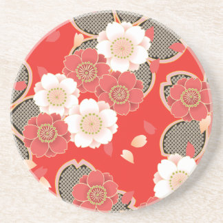 Red & White Sakura Japans Kimono Zandsteen Onderzetter