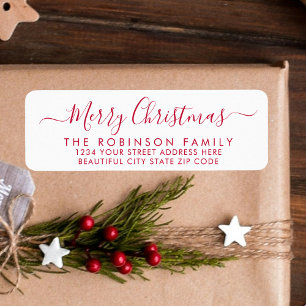 Red White Script Christmas Return-adreslabel Etiket