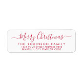 Red White Script Christmas Return-adreslabel Etiket (Voorkant)