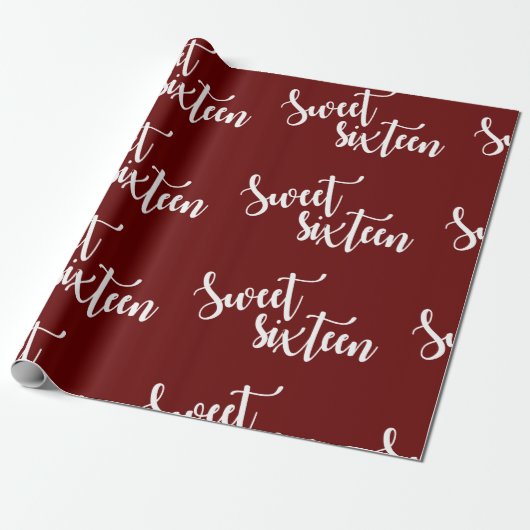 Red White Script Cute Sweet 16 Birthday Party Gift Cadeaupapier (Uitgerold)