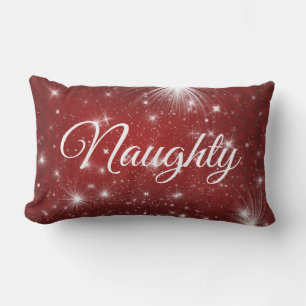 Red White Script Lettering Naughty of Nice Buitenkussen
