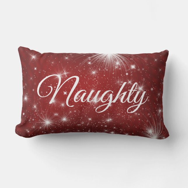 Red White Script Lettering Naughty of Nice Buitenkussen (Voorkant)