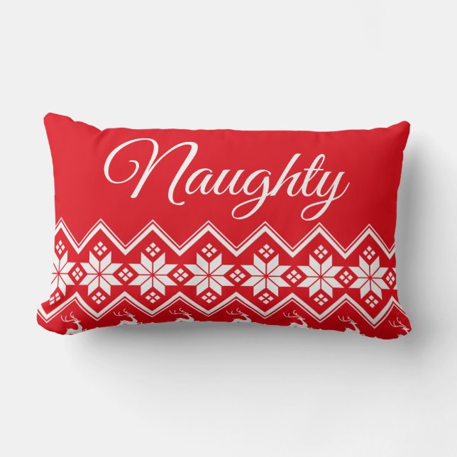 Red White Script Lettering Naughty of Nice Kussen (Voorkant)