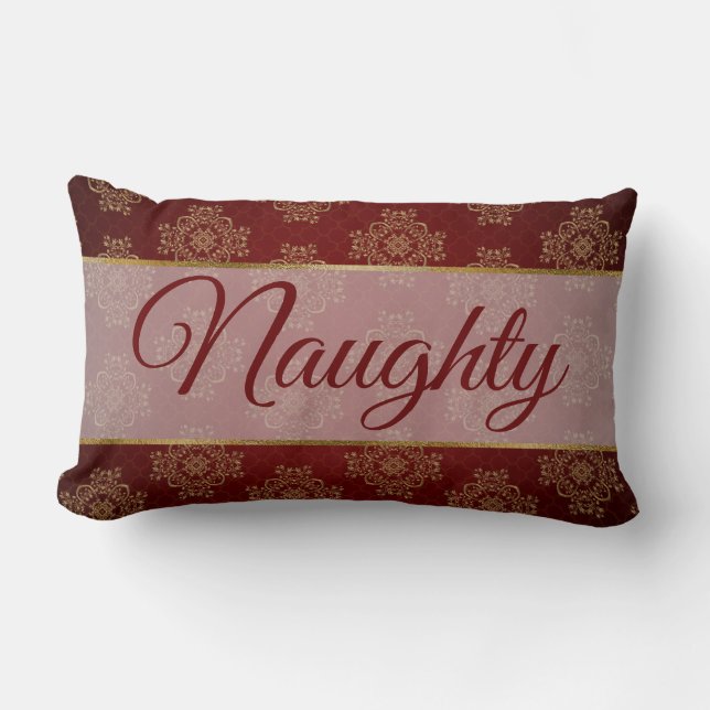 Red White Script Lettering Naughty of Nice Kussen (Voorkant)
