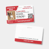 Red White Service Dog Foto-ID QR-code Badge (Voor- en achterkant)